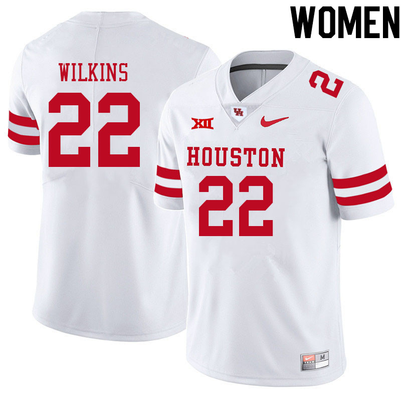 Women #22 Laine Wilkins Houston Cougars College Big 12 Conference Football Jerseys Sale-White - Click Image to Close
